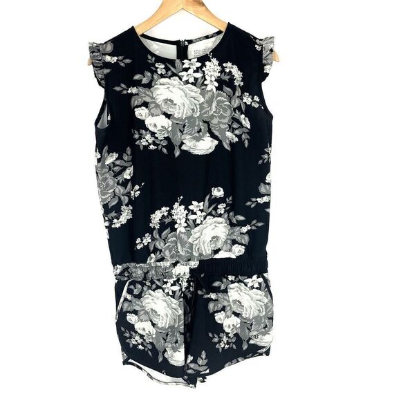 Albion Romper Size Small Womens Black Floral Antigua Jumpsuit Stretch Pockets - Picture 1 of 8